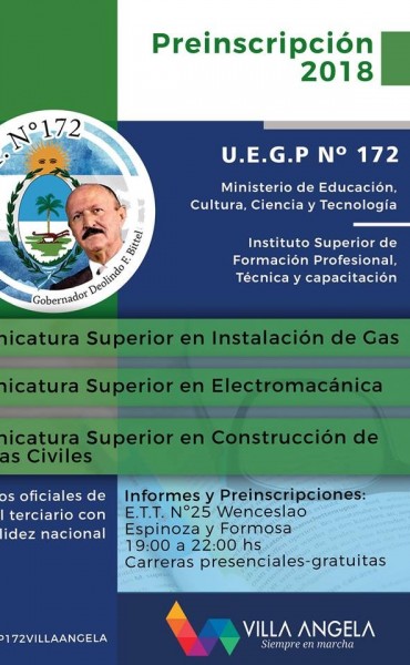 SE ENCUENTRAN ABIERTAS LAS INSCRIPCIONES EN LA UEGP N°172 “GOBERNADOR DEOLINDO FELIPE BITTEL”
