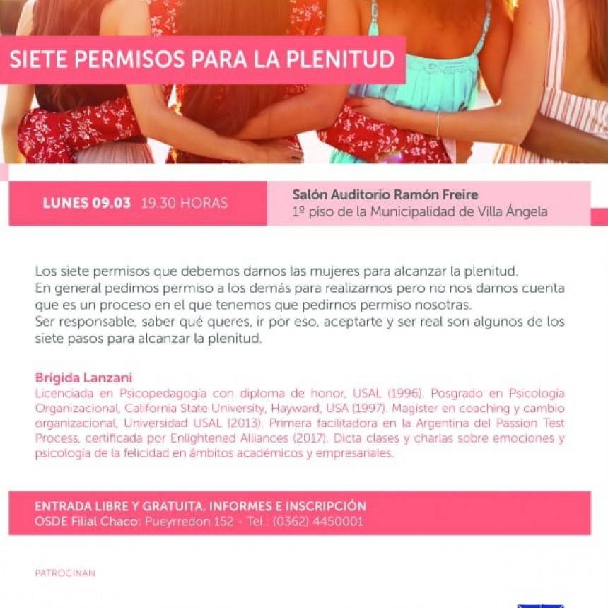 CHARLA PARA LA MUJER “SIETE PERMISOS PARA LA PLENITUD”