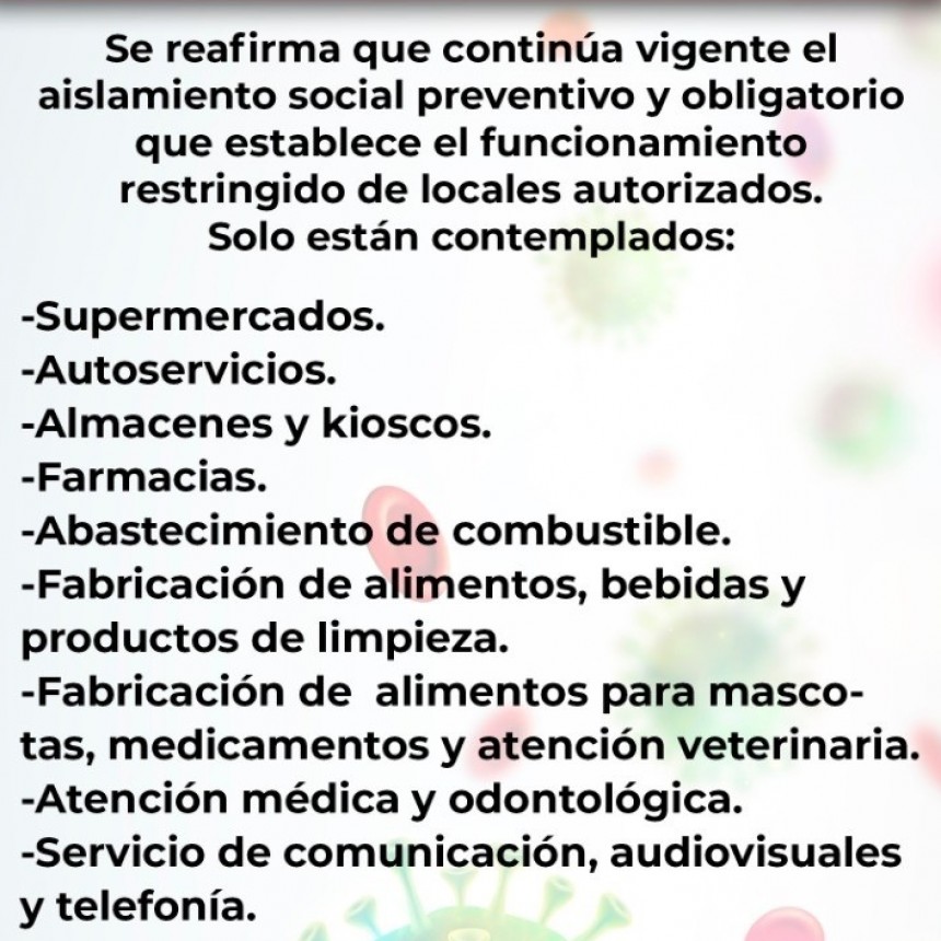 BROMATOLOGÍA RECUERDA A LOS COMERCIOS RESPETAR LA CUARENTENA