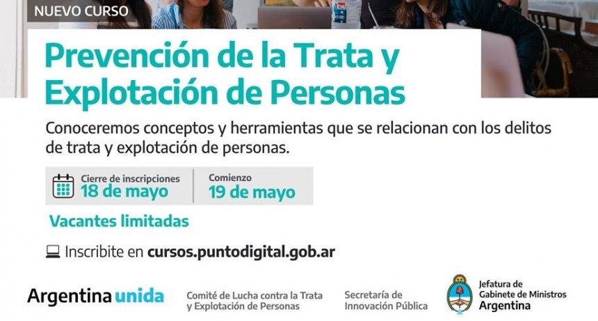 LA MUNICIPALIDAD INVITA AL CURSO GRATUITO SOBRE LA PREVENCIÓN DE LA TRATA Y EXPLOTACIÓN DE PERSONAS